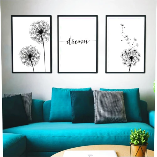 YOWOCAL Dandelion Wall Decor,Black and White Flower Canvas Wall Art, Living Room Bedroom Nursery Decoration,Nordic Dream Dandelion Prints,16x20 UNFRAMED Floral Picture Poster Set