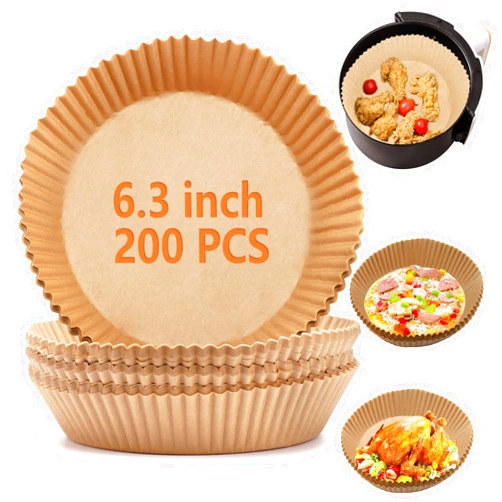 Tecbeauty 200Pcs Air Fryer Disposable Paper Liner, Round Non-Stick Air Fryer Liners Parchment Paper for Air Fryer Baking Roasting Microwave Oven (6.3 inch)