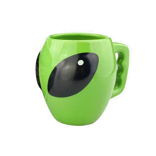 VanEnjoy Bright Green Glazed Ceramic Shape Ceramic Alien Mug Tea Coffee Cup, 3D Space Universe UFO Conspicuous Alien Cup, Gift for kid boy,13 oz(400 ml)