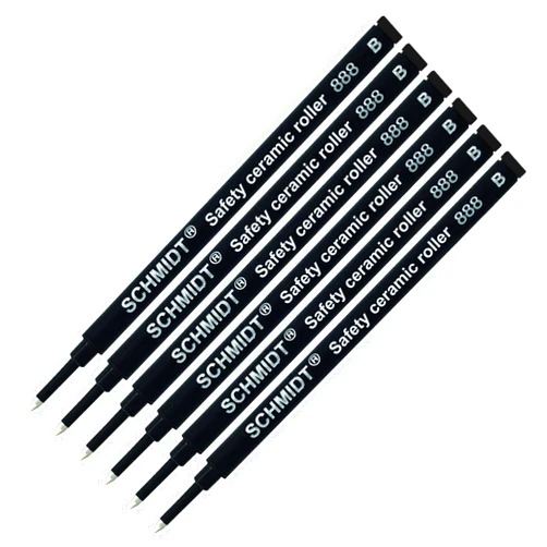 Lanier Pens Schmidt 888 Safety Ceramic Rollerball Refill - Black Ink (Broad Tip 1.00mm) - Pack of 6