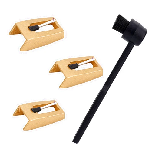 PEUTIER 3pcs Record Player Needle, Long-Lasting Record Needle Replacement with Cleaner Brush Record Player Needle Replacement for Vinyl Record Player Phonograph (Gold)
