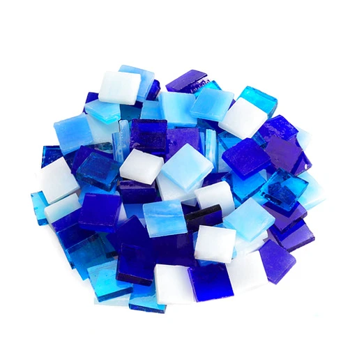 PINUO&KE Mosaic Tiles 270 Pieces / 200 g Pack of Colored Mica Glass Mosaic Tile Supplies for Home Decoration, DIY Crafts, Plates, Picture Frames, Flowerpots – 1x1 cm Square Tiles (Blue Mix)