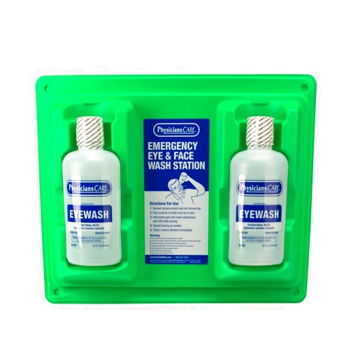 PhysiciansCare Wall-Mountable Eyewash Station with 2 Bottles of Eye Wash Solution, 32 oz Each