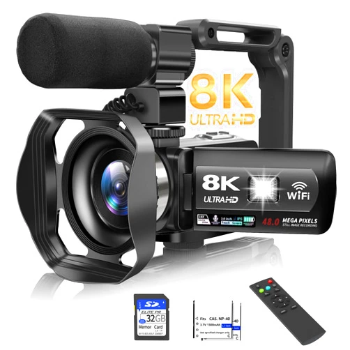 MURAUX Video Camera, 8K Camcorder 48MP 15FPS UHD WiFi Vlogging Camera with IR Night Vision for YouTube, 3
