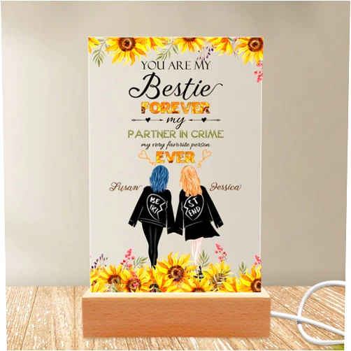 D-Story to My Besties Custom Friends Acrylic Plaque with Hairstyles&Name Blankets,Personalized Friendship Custom Night Light Lamp LED,Best Friends,BFF, Bestie Birthday Gifts