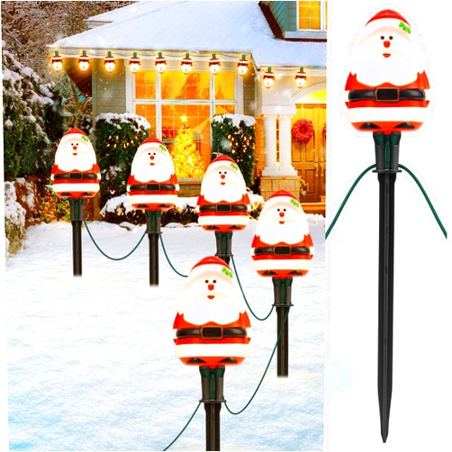 BesLowe Christmas Pathway Lights Outdoor with 5 Santa Lights, 10FT Santa Claus String Lights with Stakes, Plug in LED Xmas Path Lights, Waterproof Outside Christmas Decorations for Yard Lawn Walkway Driveway