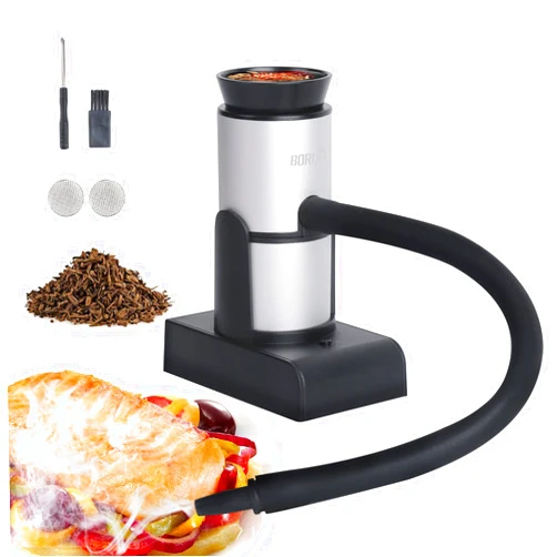 BORUIT Smoking Gun Cocktail Smoker Gun Includes Wood Chips and Accessories,Portable Drink Smoker,Indoor Food Smoker Infuser Kit for Cocktails,Meat,BBQ,Cheese,Veggies & Sous Vide（Silver)