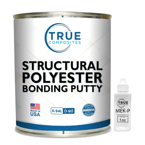 TRUE COMPOSITES Structural Polyester Bonding Putty - Marine Grade, Fiber Reinforced Filler, Smooth Spreading & Sag Resistant - Ideal for Boat & Automotive Repair on Fiberglass, Wood - Quart Kit
