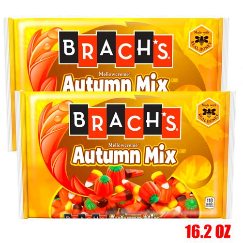 Halloween Brach's Autumn Mix; Candy Corn, Mellowcreme Pumpkin & Indian Corn 2 Pack | Made With Real Honey | Harvest Halloween Thanksgiving Autumn Fall Delights - Brach's