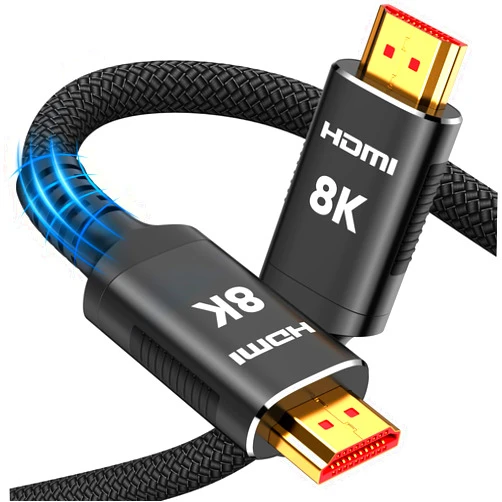 Snowkids 10K 8K HDMI 2.1 Cable 15FT, 48Gbps Ultra High Speed Long HDMI Cable 8K/60Hz 4K/120Hz 144Hz Braided Black HDMI Cord eARC HDR10 HDCP 2.2&2.3 Compatible with Roku TV/PS5/HDTV and More
