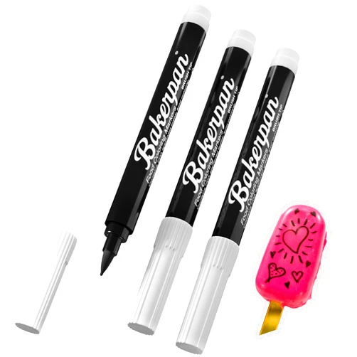 Bakerpan Food Coloring Markers, Brush Tip Black Edible Markers for Writing on Cake Pops and Candy Melts, Cake Decorating - Set of 3 (Made in USA)