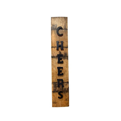 LAYNE WILSON Reclaimed Bourbon Barrel Stave Cheers Sign - Décor for Home Bar
