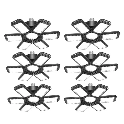 AUDLES 6 Pack Garage Light, 200W LED Shop Lights, E26/E27 LED Garage Light Super Bright LED Garage Ceiling Lights with 6+1 Deformable Panels Garage Lighting for Warehouse, Workshop, Basement, Garage