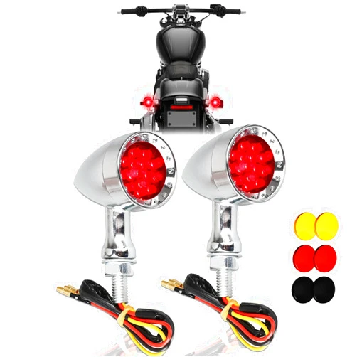 DREAMIZER 2pcs Chrome Bullet 15 LEDs Motorcycle Turn Signal Lights Front and Rear Indicator Lamps Compatible Compatible for Harley Honda Yamaha Cruiser Softail Sportster StreetBike Chopper Bobber