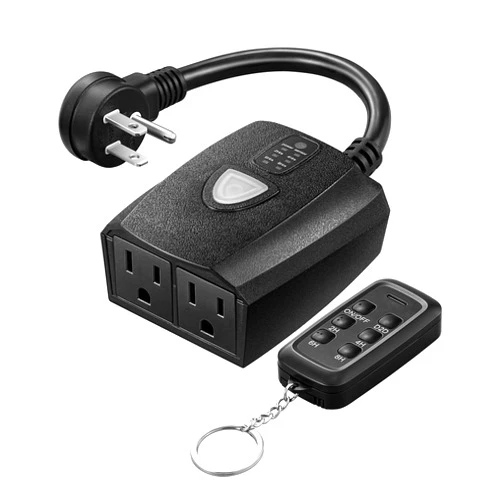 DEWENWILS Outdoor Timer Outlet Waterproof, 15A 1/2HP Outdoor Light Timer with 2 Grounded Outlets, 100FT Remote Control, for Outdoor Lights, Pump, Sprinkler, Fountain, FCC Listed