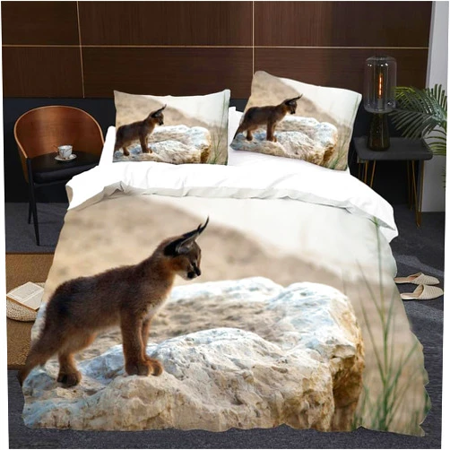 XIAMANG Khaki Big Floppa Duvet Cover Full Animal Print Bedding Sets Full Soft Microfiber Comforter Cover and 2 Pillow Shams 20
