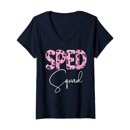 Neurodiversity Autism Awareness Day Appreciation Womens Sped Squad Pink Leopard Specialist Teacher Special Education V-Neck T-Shirt