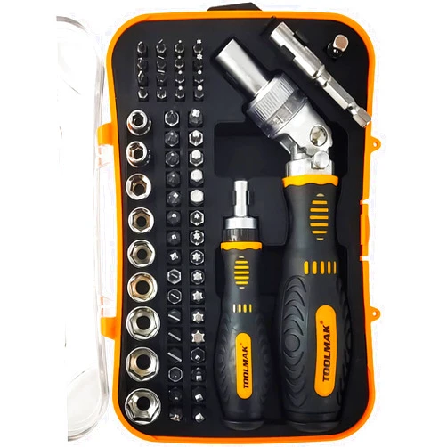 TOOLMAK 61pcs Ratcheting Screwdriver Set,Socket Set,Precision Screwdriver Bit Set with Rotatable Ratchet Handles ＆ Storage Case,Household Repair Tool Kits for Bike Watches and glasses,phones etc