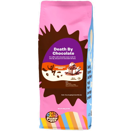 Crazy Cups Flavored Ground Chocolate Coffee, Death By Chocolate Coffee in 10 oz Bag, For Brewing Flavored Hot or Iced Coffee