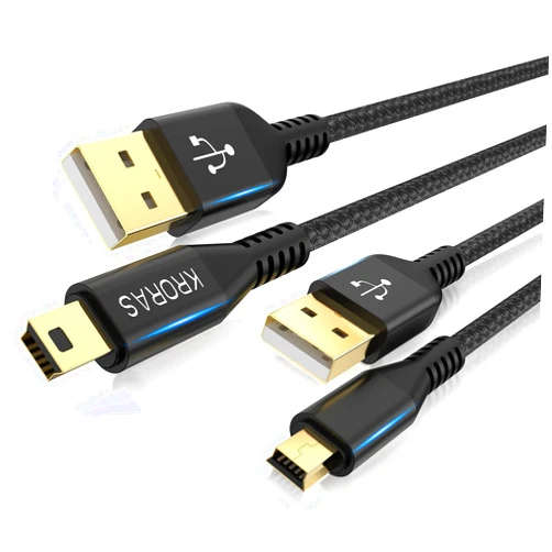 KRORAS 2 Pack Mini USB Cable 3 FT, USB 2.0 Type A to Mini B Cable Compatible with GoPro Hero 3+, PS3 Controller, MP3 Player, Digital Camera (Black, 3FT)