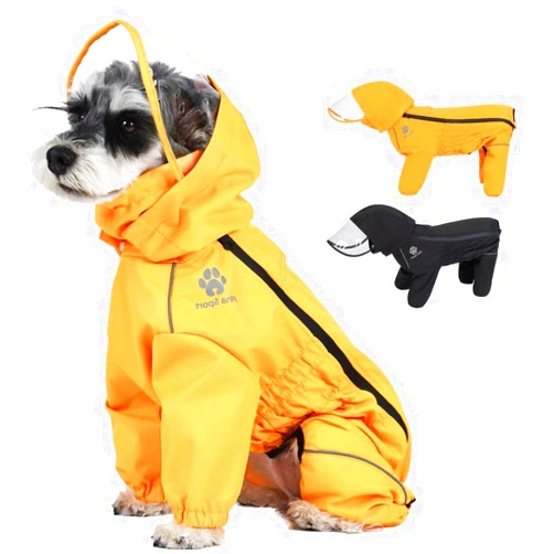 PINA Dog Raincoat, Waterproof Dog Rain Jacket with Hood, Lightweight Dog Jacket with Leash Hole, Dog Poncho with Reflective Strap and Pocket for Wet Weather, Full Wrap Design for Full Protection