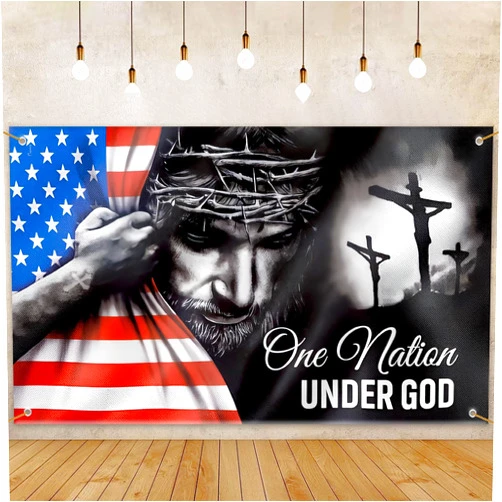 Zeptrix 4th of July Backdrop,70.8x43.3 Inch One Nation Under God Independence Day American Flag Background Patriotic Party USA Veterans Memorial Day Portrait Banner Photo Booth Photoshoot Decoration Supplies