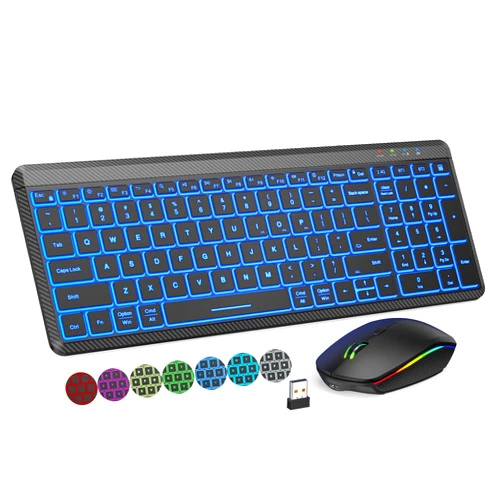 SABLUTE Wireless Keyboard and Mouse Bluetooth, Multi-Device Slim Portable Rechargeable Backlits Cordless Keyboard, Switch up to 3 Devices, RGB Silent Mouse, for iMac, iPad, iOS (Classic Black)