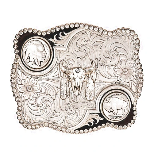 Montana Silversmiths Men's Antiqued Buffalo Nickel And Skull Buckle Silver One Size