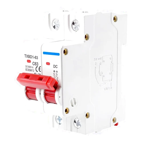 LVSEDTAL 2P DC 1000V Mini Solar Circuit Breaker Battery Switch 6A 10A 16A 20A 25A 32A 40A 50A 63A DC MCB for Photovoltaic(40A)