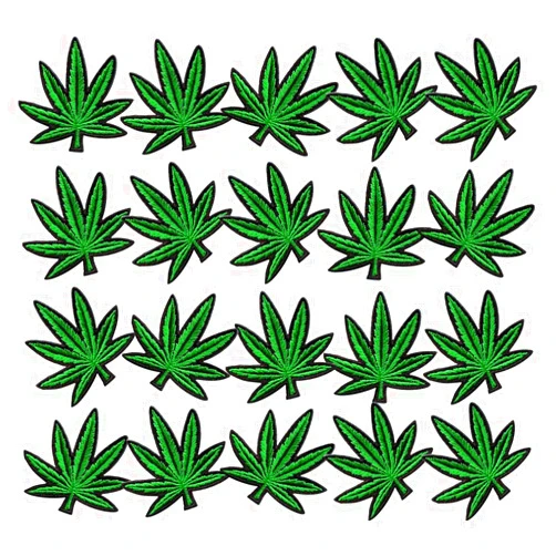 NUANNUAN 20 Pcs Pot Leaf Patches Embroidery Boho Weed Retro Applique Iron-on Patch Green Bud Plant Cute Badges Logos Ganja Marijuana Decal Sew On Fabric DIY Repair, for Backpack Jean Jacket Clothing