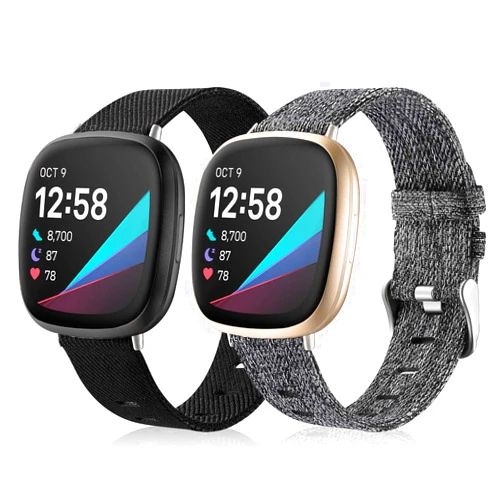 Maledan Elastic and Woven Fabric Band Compatible with Fitbit Versa 4/Sense 2/ Sense/Versa 3 Band for Women Men, Sport Stretchy Breathable Band Replacement Wristband for Sense/Versa 3 and Watch Strap