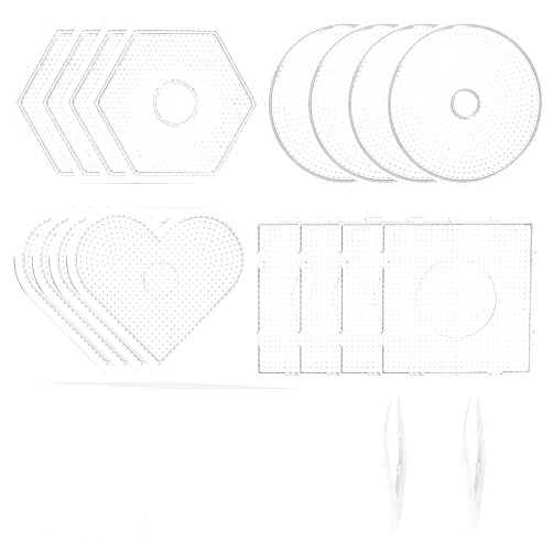 Suwimut 16 Pieces Fuse Beads Boards, 5mm Large Clear Plastic Fuse Beads Pegboards with 2 Beads Tweezers and 10 Ironing Paper for Kids DIY Craft Beads, 4 Shapes