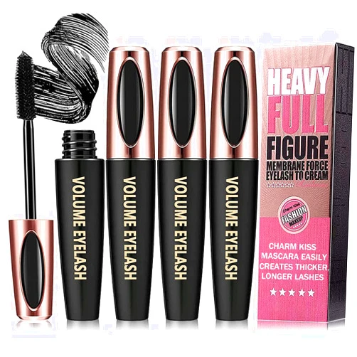Charm Kiss 3 Pack 4D Silk Fiber Lash Mascara, Waterproof Smudge-proof Thickening Mascara Black Thickening Lengthening Mascara, All Day Exquisitely Full, Long, Thick, Long-Lasting No Flaking Lash Extensions