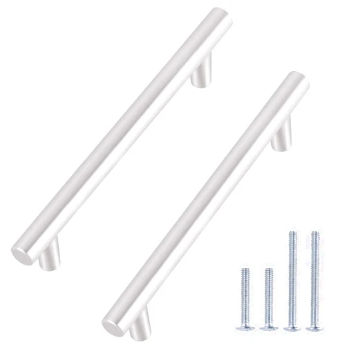 Gobrico Pack of 5 Stainless Steel Furniture Cabinet Pulls Dresser Handles T-bar Euro Style Kitchen Cupboard Door Knobs 128mm/5Inch Hole Centers