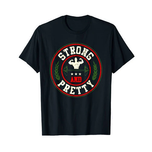 BCC Gym Work Out Shirts & Fitness Gifts Strong and Pretty Gym Workout Bodybuilding Barbell Fitness T-Shirt