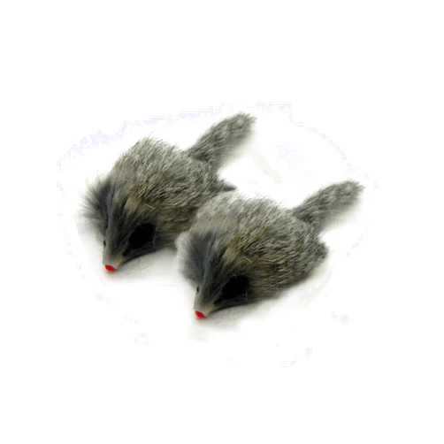 Kats'N Us Real Rabbit Fur Long Hair Mouse Cat Toy - 2pk Gray