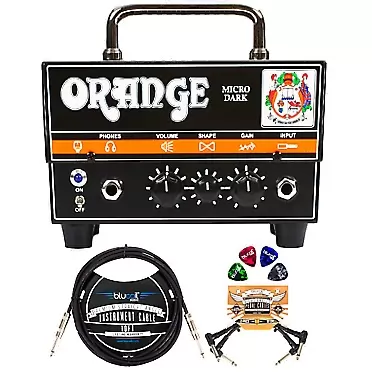 Orange Amps Micro Dark 20W Tube Hybrid Amplifier Head for Electric Guitars Bundle with Blucoil 10' Straight Instrument Cable (1/4