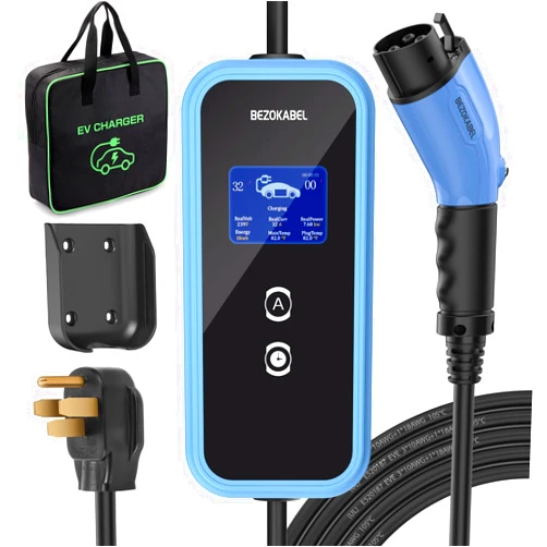 BEZOKABEL Level 2 EV Charger (10-32Amp, 110V-240V, SAEJ1772), Portable Electric Car Charger 20FT NEMA14-50 Plug for Home Level 2, 1-12h Delay Timer with Holder