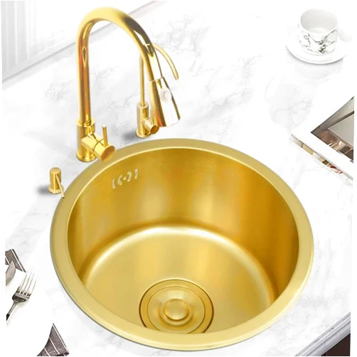 HCZION Round Sink Gold Bar Sink Small Wet Bar Prep Kitchen Sink 12inch Undermount Sink Workstation, Drop in RV Sink Single Bowl Bar Sink (Color : A, Size : 40cm/15.7inch)