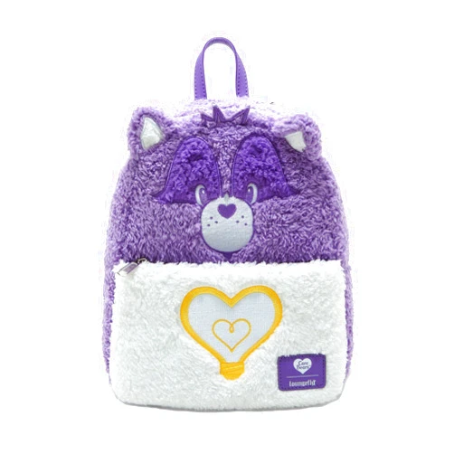 Hot Topic Loungefly Care Bears Bright Heart Raccoon Fuzzy Mini Backpack MULTI