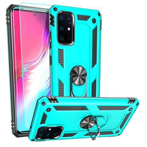 Androgate for Samsung Galaxy S20 Plus Case with HD Screen Protectors, Military-Grade Metal Ring Holder Kickstand 15ft Drop Tested Shockproof Cover Case for Samsung Galaxy S20+ /S20+ 5G Green