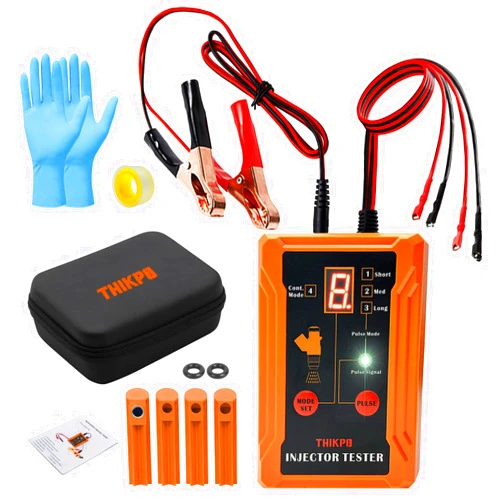 THIKPO Universal Fuel Injector Tester and Cleaner Tool Kit, DIY Cleaning Tool Kit, 8 Pulse Modes, 4 Wire Dual Channel for 2 Fuel Injectors, 4 Size Cleaning Adapters, 12V/5V Output Power