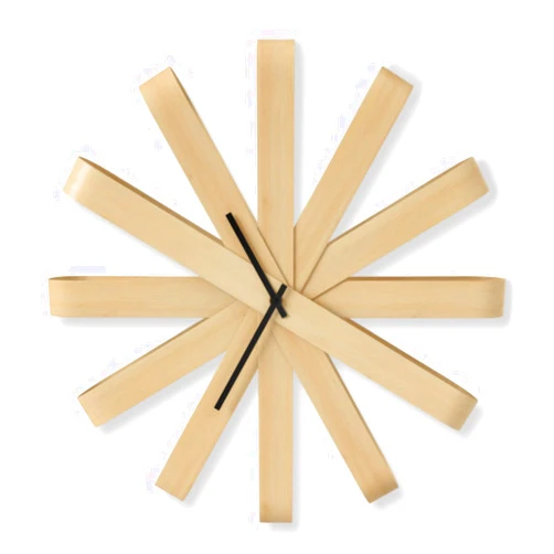 Umbra Ribbonwood, Large Modern Wall Clock, Battery Operated, Silent, Non Ticking, Unique, Natural Wood