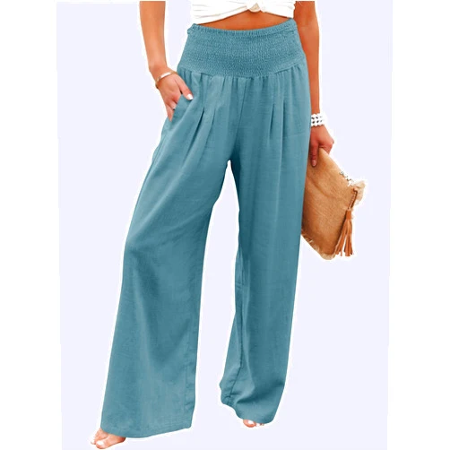 ANRABESS Women Linen Palazzo Pants Summer Boho Wide Leg High Waist Casual Lounge Pant 2025 Beach Travel Vacation Outfits