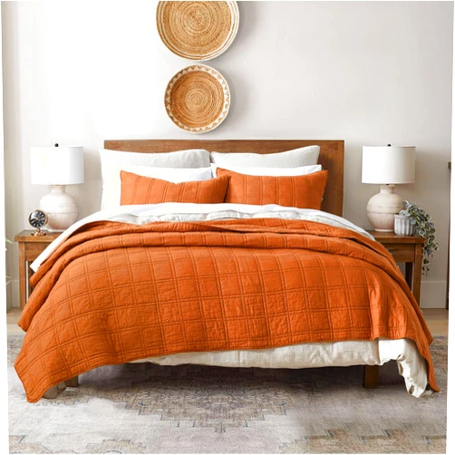 HORIMOTE HOME 100% Cotton Quilt Queen Size Burnt Orange Bedspread, Pre-Washed 3-Piece Cozy Lightweight Stitching Bedding Cover Coverlet Set with 2 Shams in Geometric Pattern for All Season