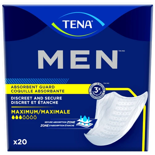 Tena Incontinence Guards for Men, Maximum Absorbency, 20 ct