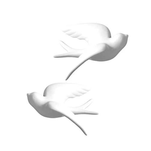 Dorlotou Pair Ceramic Sparrows Swallows Birds Dove White Wall Mounted Decor Hanging for Bathroom Livingroom Garden Wall Sculptures, Large