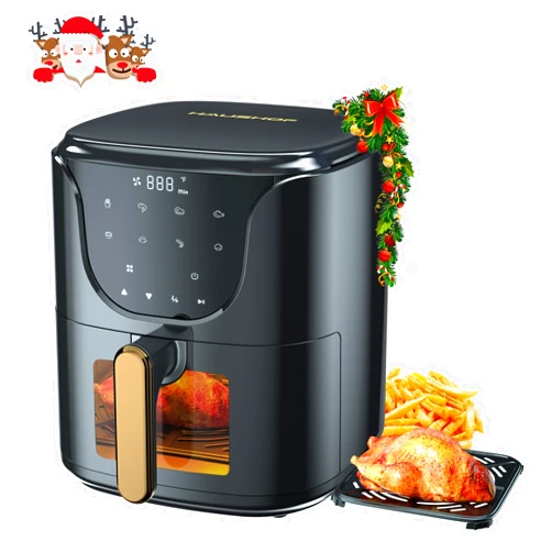 HAUSHOF 5.8 QT Air Fryer Small Oven, Digital Oil-Less Cooker Airfryer, 8 Presets Cooking Functions, Roast, Bake, Reheat, Cook Quikly with Nonstick Tray, Black