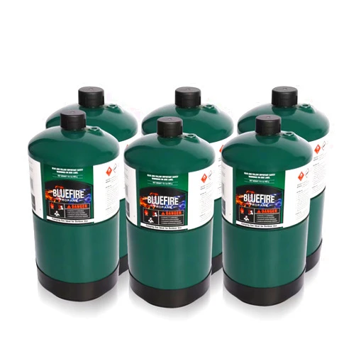 Hotdevil BLUEFIRE 16.4 oz Propane Replacement Fuel Camping Gas Cylinder Pack of 6 All Purpose Portable Canister Propane Gas Tank for Camping Stove Outdoor Backpack Mini Burner Heater Cooking Torch Lamp