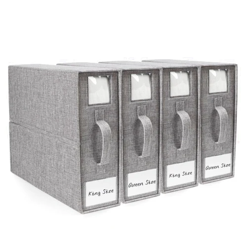 DELLAN Bed Sheet Organizer, Linen Closet Organizers and Storage, Foldable Cube Sheet Set Organizer (4 Pack)
